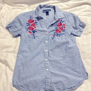Karen Scott - S/S Collared Button Down Striped & Floral Shirt - Extra Small
